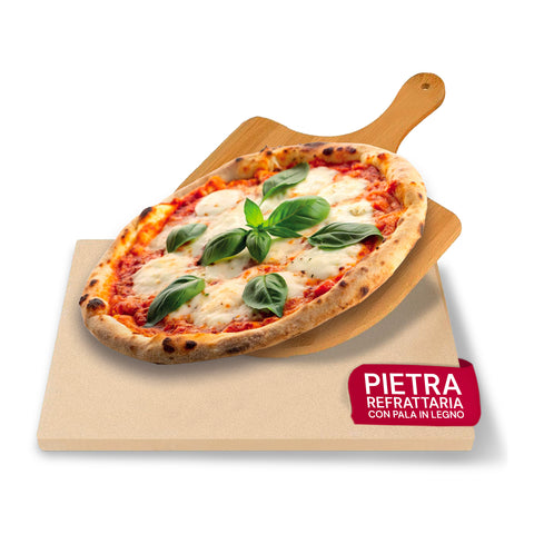 Set de piedra refractaria y pala de bambú para pizza crujiente casera