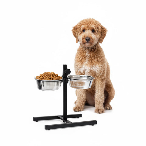 Comedero elevado para perros y gatos - altura regulable y 2 cuencos de acero de 1L