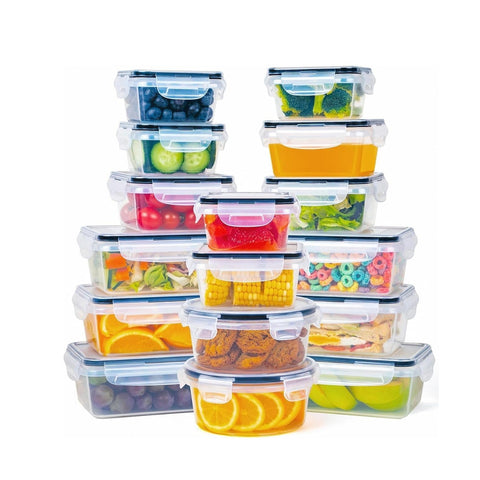 Kit de 16 recipientes para alimentos para frigorífico y despensa - Cierre a presión seguro