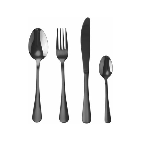 Cubiertos Sibilla - Juego de 24 piezas de acero inoxidable negro satinado elegante