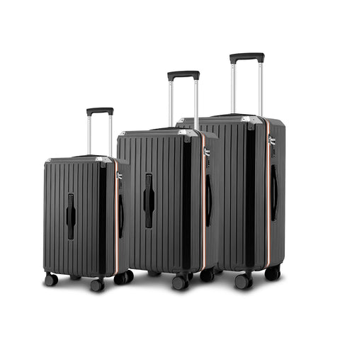 Maletas trolley negras de 56-66-76 cm de ABS con ruedas dobles giratorias