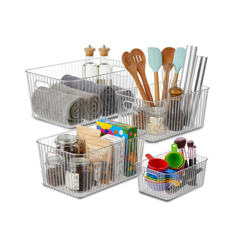 Set de 4 contenedores transparentes con asas - apilables y resistentes