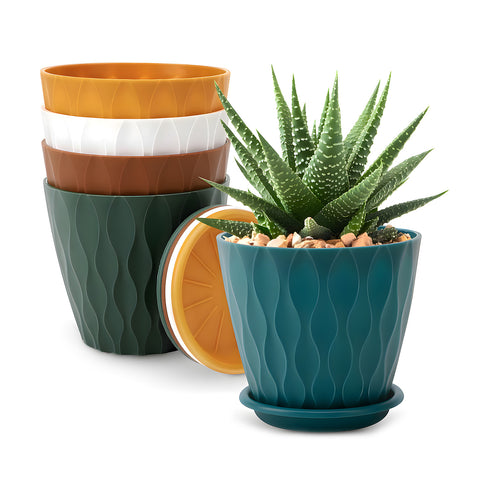 Pack de 5 macetas multicolor de plástico ecológico con drenaje – Ø 15cm