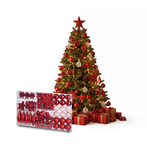Kit de adornos navideños rojos – 102 piezas con estrella y adornos variados
