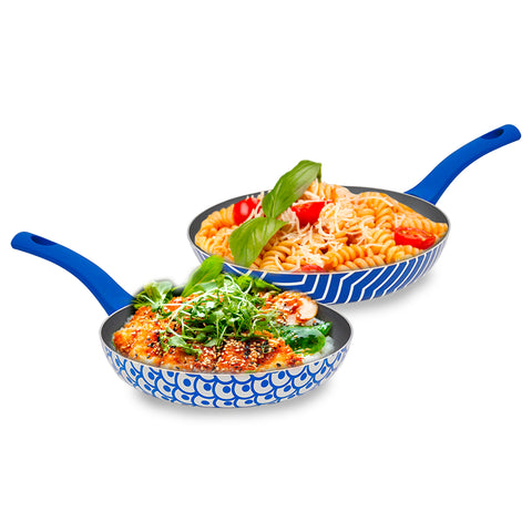 Set de 2 sartenes antiadherentes Onde de 24-28 cm, azules, con mango Soft Touch