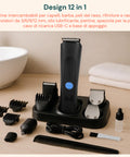 Tagliacapelli e Regolabarba Cordless con Display LED e Accessori 12 in 1