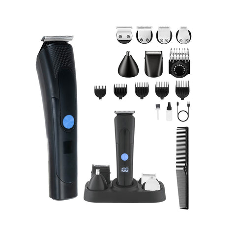 Cortapelos y recortadora de barba inalámbricos con pantalla LED y accesorios 12 en 1
