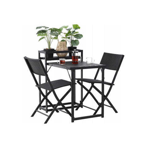 Mesa con 2 sillas plegables y portabotellas para balcón o terraza