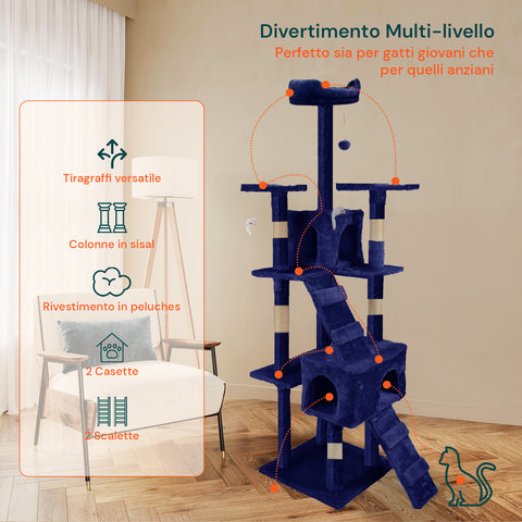 Rascador para gatos de 170 cm con caseta, plataformas y accesorios de montaje