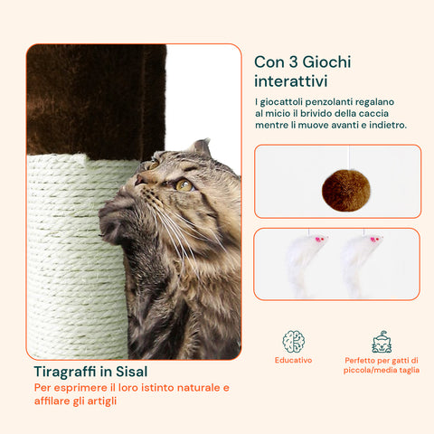 Rascador para gatos de 170 cm con caseta, plataformas y accesorios de montaje