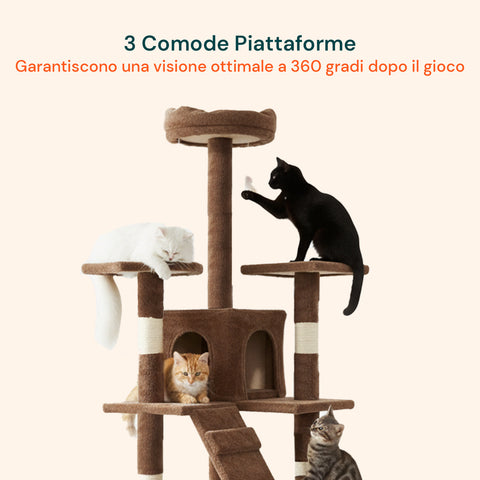 Rascador para gatos de 170 cm con caseta, plataformas y accesorios de montaje