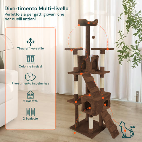Rascador para gatos de 170 cm con caseta, plataformas y accesorios de montaje