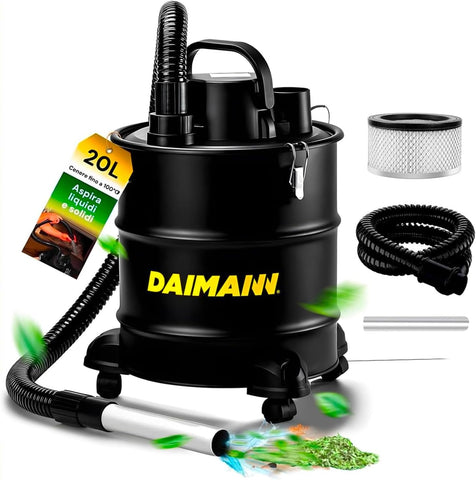 Aspirador de sólidos y líquidos 20L 800W con filtro HEPA y tubo metálico para chimenea y estufa