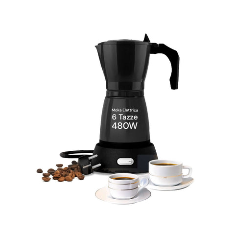Cafetera moka eléctrica de 6 tazas con visor, interruptor luminoso y función de mantener caliente