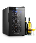 Cantinetta per vini Corte Vigna da 8 bottiglie 25 litri con porta in vetro, illuminazione LED blu e controllo digitale temperatura