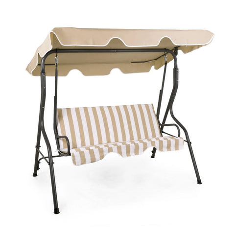 Columpio de 3 plazas con techo de acero antracita y asiento beige