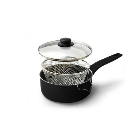 Freidora Vulcano con cesta y tapa de vidrio de 24cm