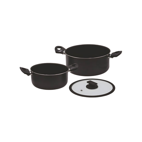 Set de 2 cacerolas de aluminio con tapa de vidrio 20/24cm negras