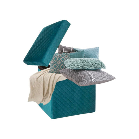 Puf plegable de terciopelo azul 31x31cm