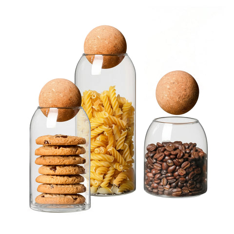 Tarros de vidrio con tapa de corcho de 1000, 800 y 500 ml resistentes