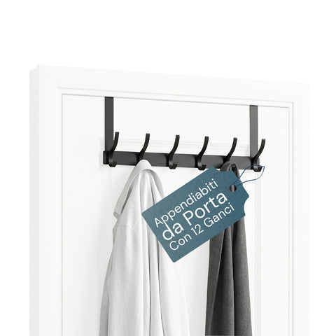 Perchero para puerta de aluminio con 12 ganchos, capacidad de carga de 10kg – Adecuado para puertas de 4,1-4,5 cm de grosor