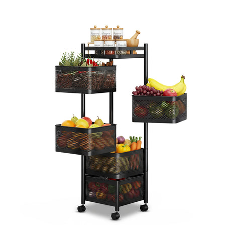 Carrito multiusos plegable cuadrado con ruedas y diseño compacto - organizador con cestas (3/4/5 estantes) negro o blanco