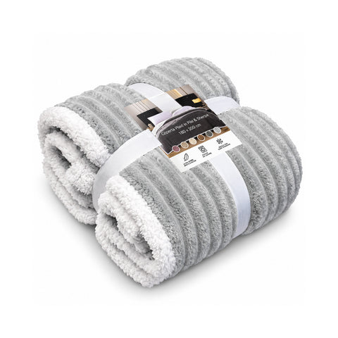 Manta sherpa de franela a rayas de 180x200 cm con reverso blanco: para cama, sofá o viaje, disponible en 6 colores