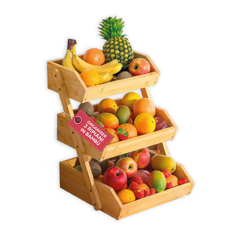 Organizador multiusos de madera de bambú de 3 estantes para cocina y baño - Capacidad de carga de 8 kg - 30x33x41 cm