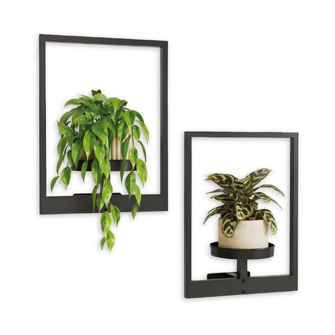 Macetero de pared de metal negro, juego de 2 marcos de 30x40 cm