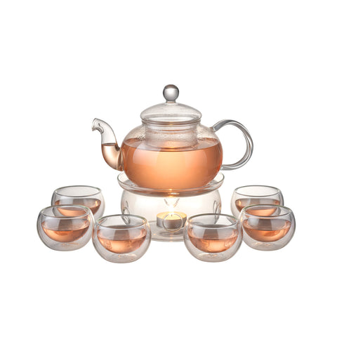 Juego de té de vidrio borosilicato con infusor y velas calentadoras