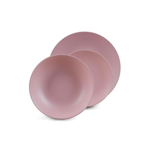 Vajilla de 18 piezas de porcelana rosa mate