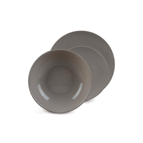 Vajilla de 18 piezas de porcelana color topo, resistente, con diseño moderno y elegante