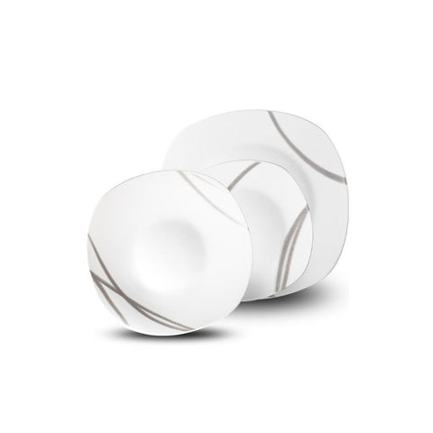 Vajilla de 18 platos cuadrados de porcelana con decoración Vinci