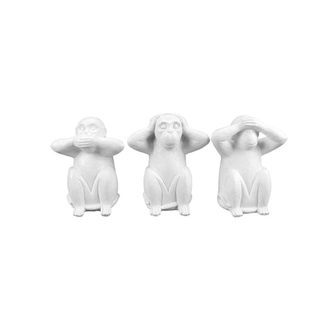 Set de 3 monos decorativos «No veo, no oigo, no hablo» de cerámica blanca