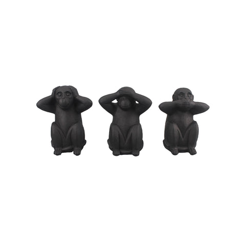 Set de 3 monos decorativos «No veo, no oigo, no hablo» de cerámica negra