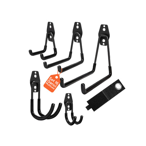 Kit de 16 ganchos de pared para taller o garaje – diferentes tamaños y usos