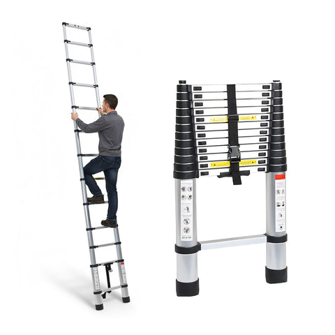 Escalera telescópica profesional de 7-13 peldaños de acero - Uso doméstico y profesional