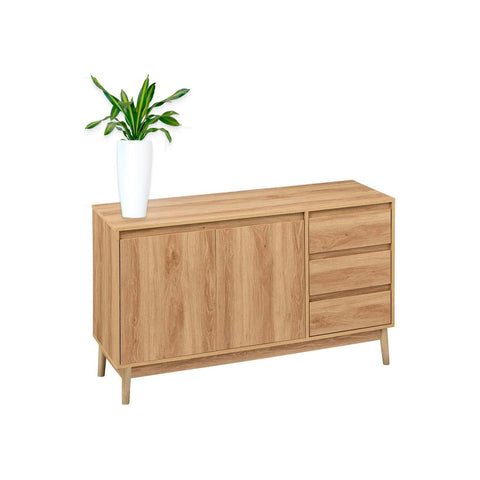Aparador con 3 cajones, efecto roble natural, 39x76x120cm