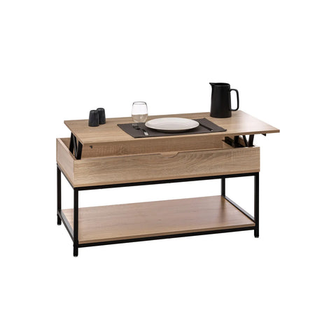 Mesa auxiliar elevable de salón de madera y metal de 95x51cm
