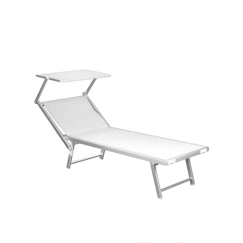 Tumbona de playa plegable con parasol de aluminio 183x61x38cm Blanca