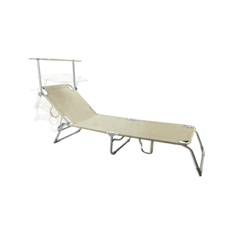 Tumbona de playa plegable con parasol de aluminio 2x1 Beige