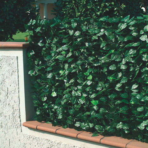 Valla de PVC con hojas de laurel y malla de sombreo H150xl300 cm