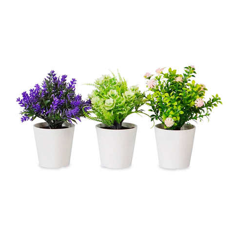 Set de 3 plantas artificiales de interior con macetas modernas para casa u oficina