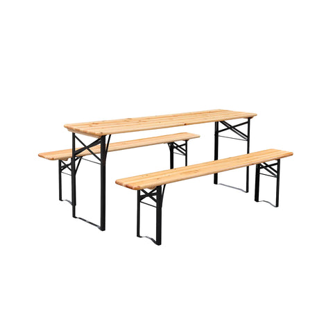 Set de cerveza rectangular plegable de hierro y madera, 3 elementos, 70x220cm, verde