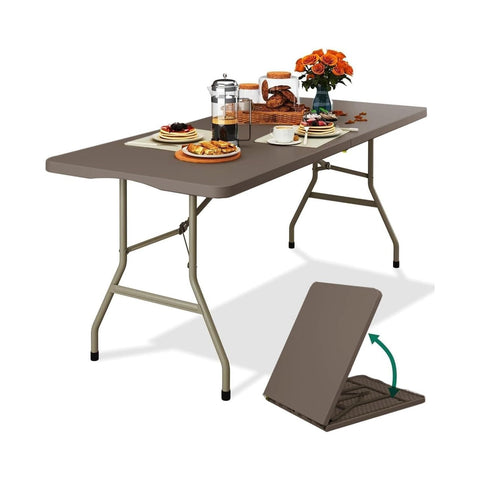 Mesa plegable tipo maleta 74x76x183cm color nogal