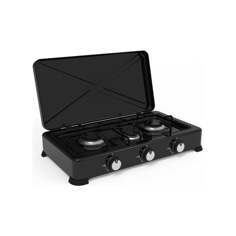 Cocina de gas de 3 fuegos con tapa negra