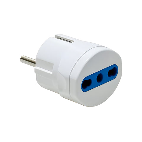Adaptador Schuko 2p+T con toma bipolar 10/16a P30 250v blanco
