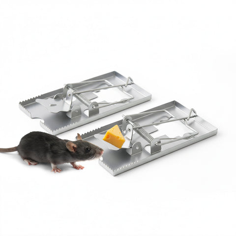 Set de 2 trampas para ratones de metal de resorte para interior y exterior