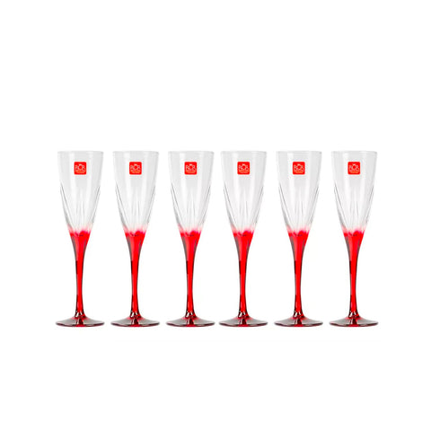 Set de 6 copas flauta de Luxion® de 17 cl – diseño moderno con tallo rojo