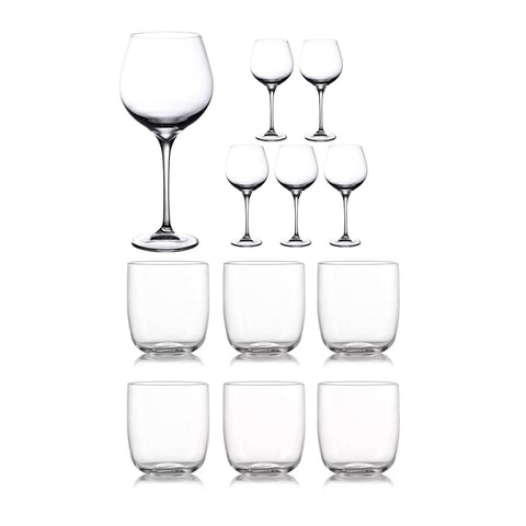 Set Aliseo de 12 piezas: 6 copas Burgundy para vino y 6 vasos de cristal